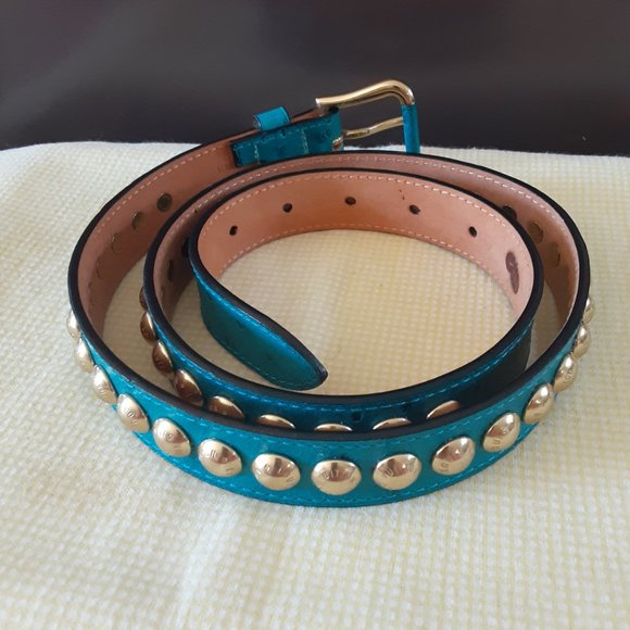 Extremely Rare Blue Stud Limited Edition Exotic Ostrich Skin Leather Belt Jeans - Picture 2 of 13